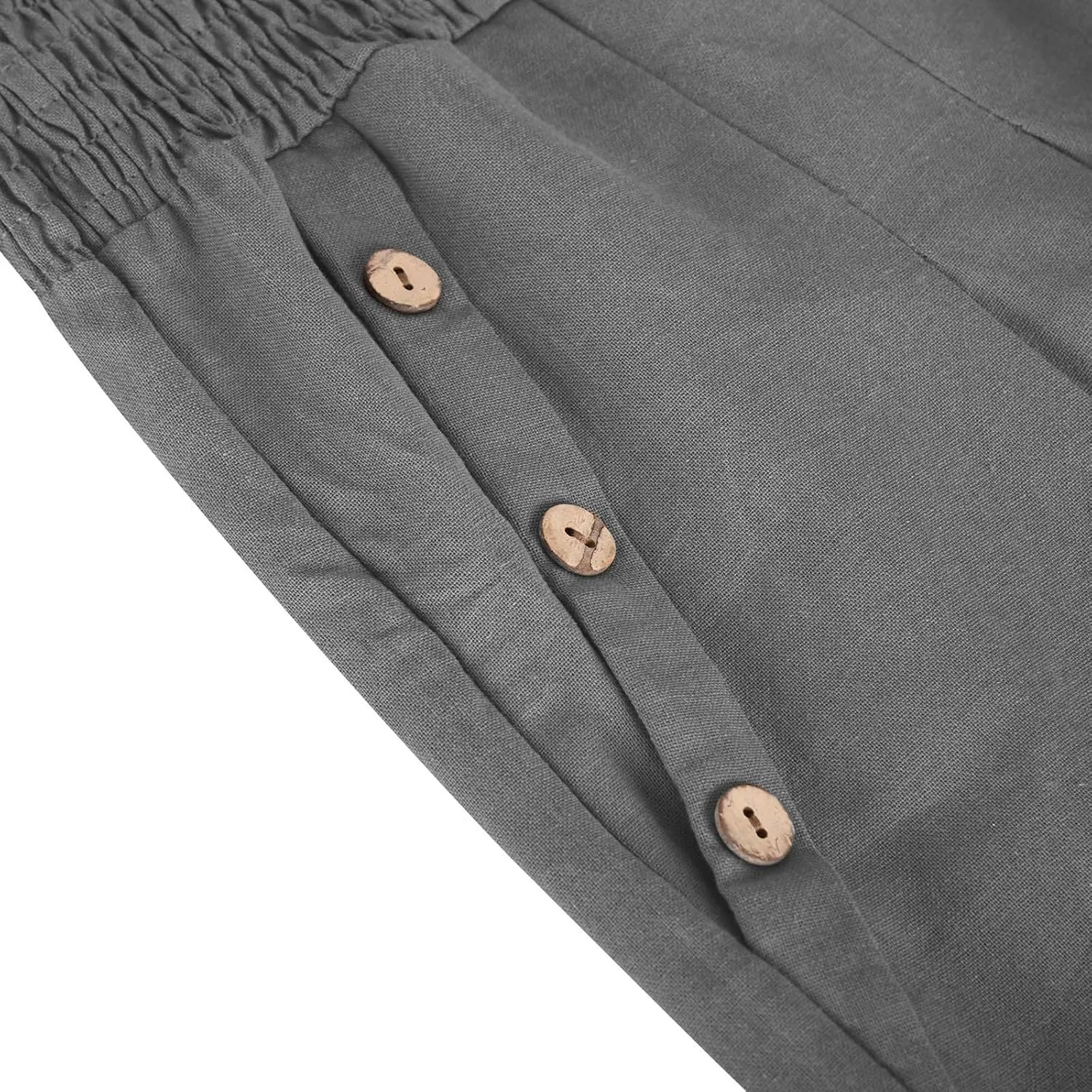 2025 Women Cotton Linen Smocked High Waist Pants Solid Wide Leg Long Pant Casual Lounge Trousers with Pockets