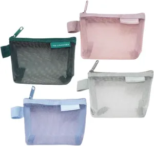 4 Pcs Mini Organizer Bags Pouch Set Nylon Breathable Mesh Portable Transparent Zippered Bags for Travel Stationery Accessories