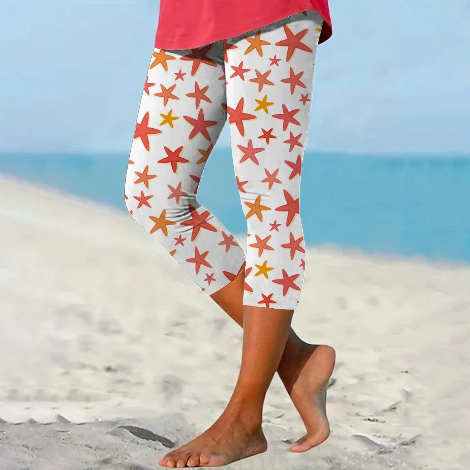 4th of July Capri Leggings for Women High Waist Capris Pant Tummy Control Knee Length Slim Fit Yoga Cropped Trouser