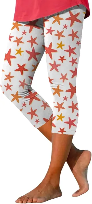 4th of July Capri Leggings for Women High Waist Capris Pant Tummy Control Knee Length Slim Fit Yoga Cropped Trouser