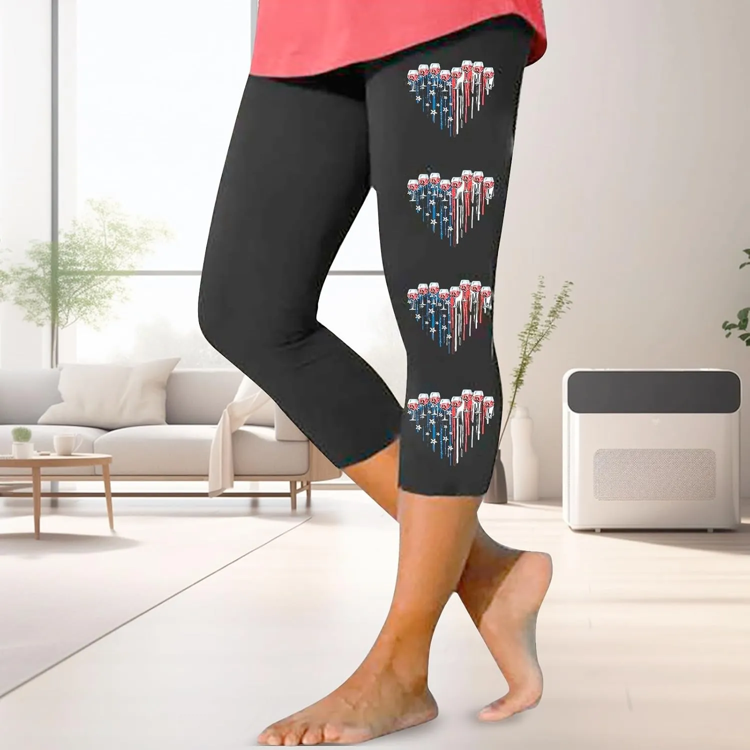4th of July Capri Leggings for Women Summer High Waist American Flag Yoga Pants Patriotic Cropped Trousers