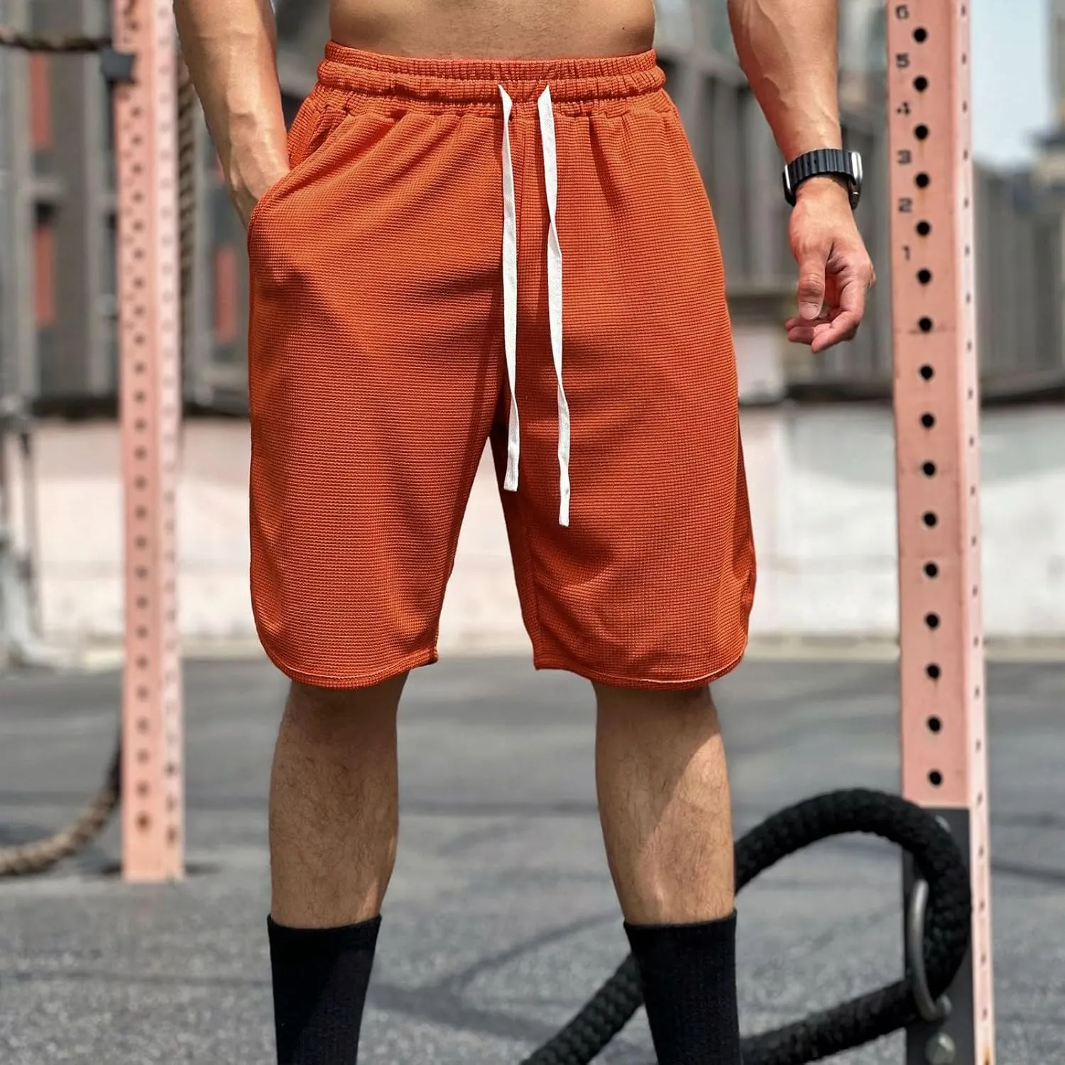 Alalaso Big and Tall Shorts for Men Cotton Shorts for Men Mens Drawstring Shorts Sport Cargo Shorts Drawstring Belted