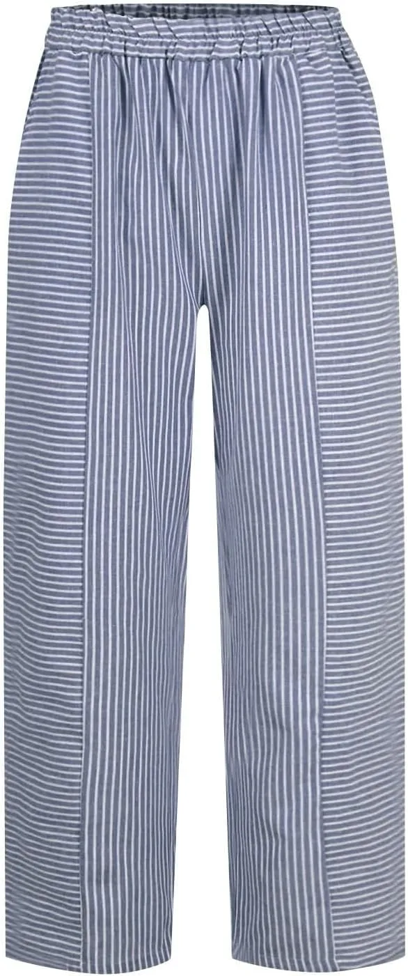 Beach Vacation Clothes for Women Elastic Waist Side Back Four Pockets 9/10 Pants Petite Summer Beachwear