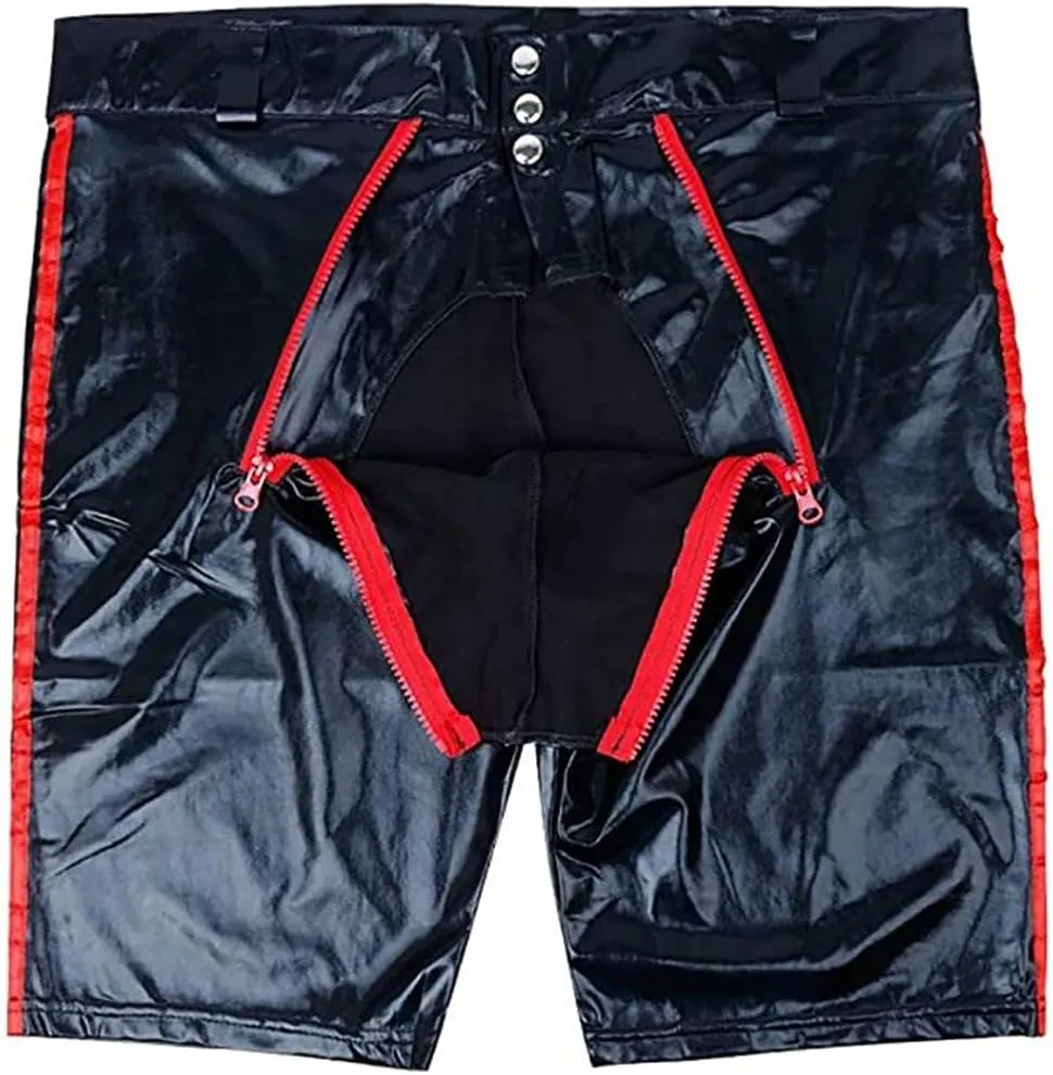 Black Sexy PU Faux Leather Lingerie Boxers Shorts - Men Gay Short Pants Erotic