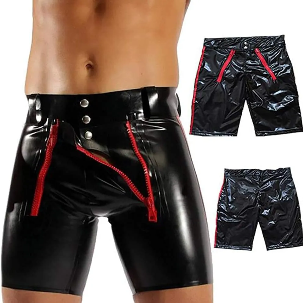 Black Sexy PU Faux Leather Lingerie Boxers Shorts - Men Gay Short Pants Erotic