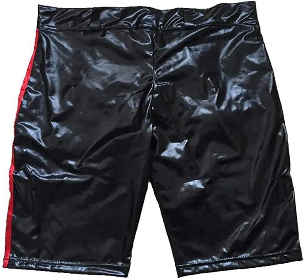 Black Sexy PU Faux Leather Lingerie Boxers Shorts - Men Gay Short Pants Erotic