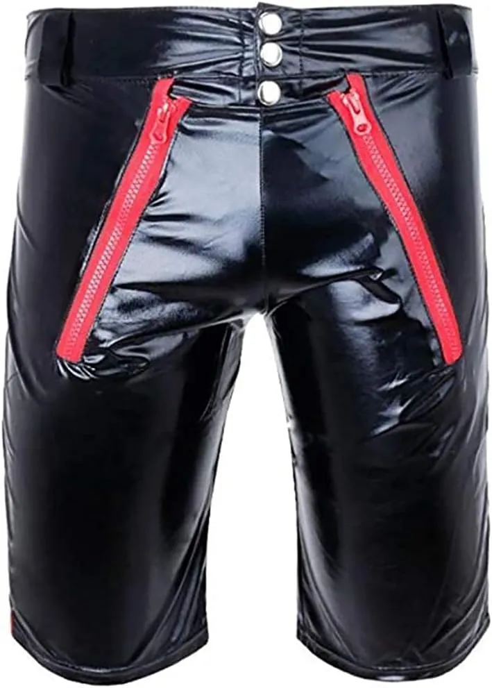 Black Sexy PU Faux Leather Lingerie Boxers Shorts - Men Gay Short Pants Erotic