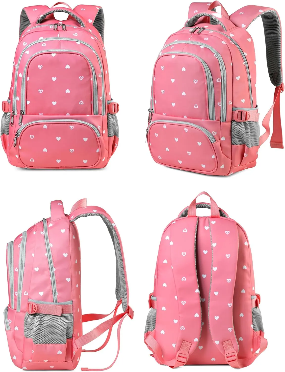 BLUEFAIRY Lightweight Water Resistant Backpack for Girls, Pink, 5-9 Years, Laptop Compartment, Adjustable Shoulder Straps, Breathable Mesh