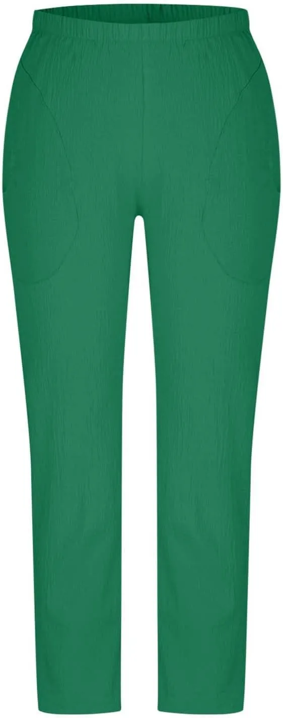 Borniu Womens Linen Pants with Pockets High Waist Comfy Solid Color Elastic Waist Pants Casual Lightweight Loose Trousers