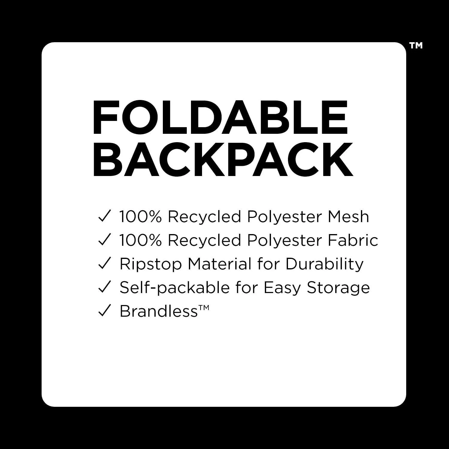 Brandless Foldable Backpack - Travel Essentials | Breathable Mesh Straps & Pockets | 100% Recycled Polyester | Eco-Friendly | Sustainable Travel | Minimalist Design with YKK Zipper