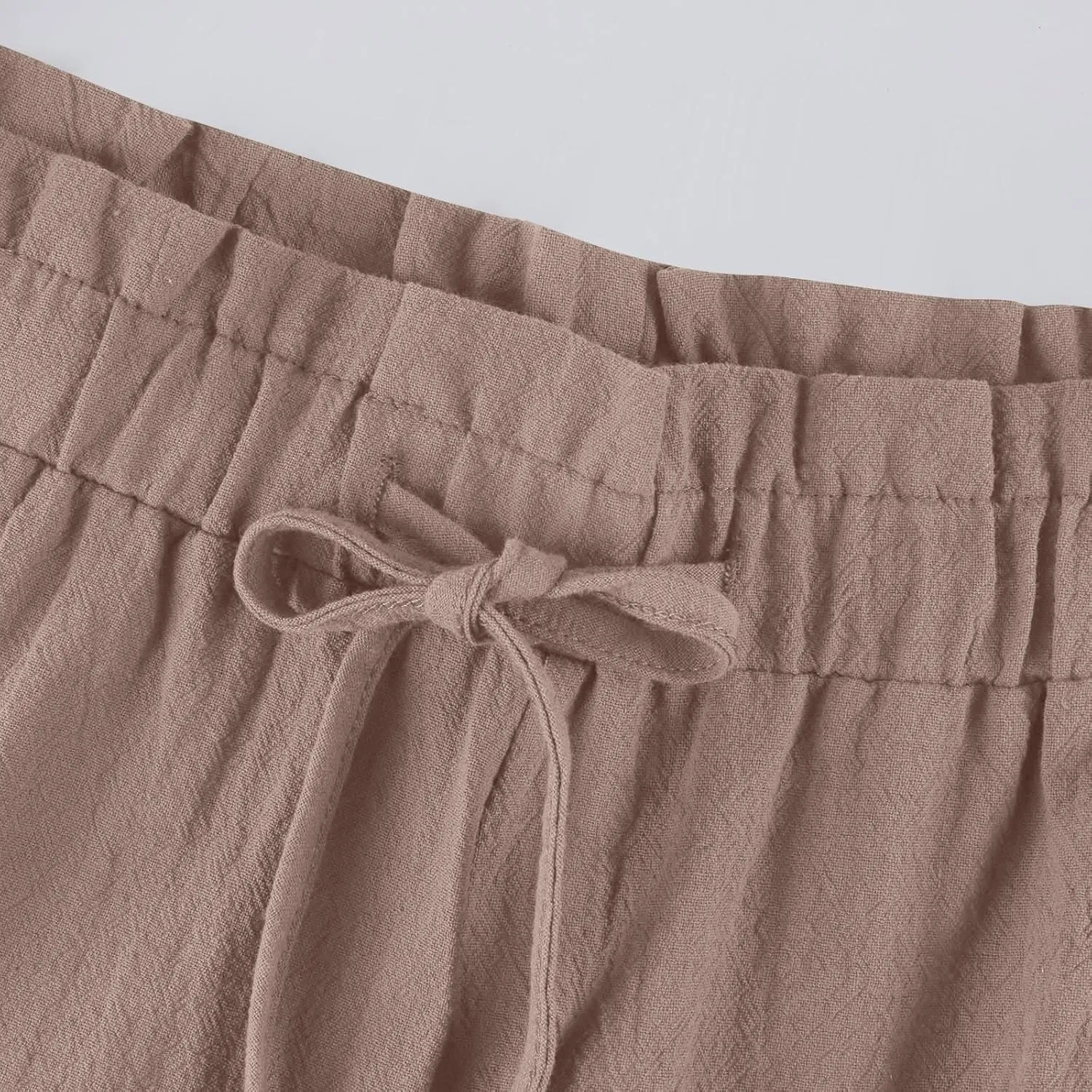 Capri Pants for Women Casual 2025 Summer Linen Pants Drawstring Elastic High Waist Wide Leg Lounge Cropped Trousers