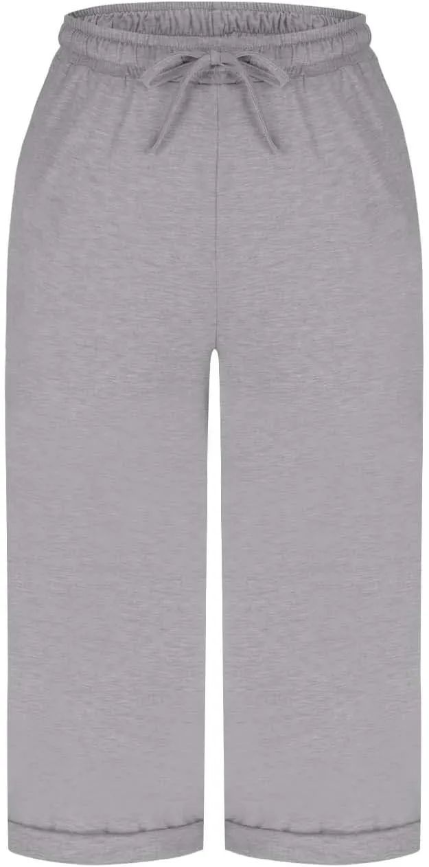 Capri Pants for Women Cotton Casual Summer Workout Beach Capris Drawstring High Waist Wide Leg Cropped Trousers