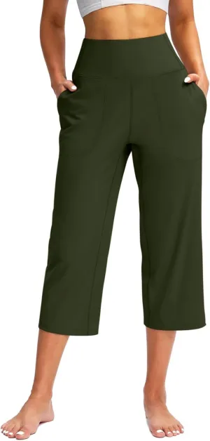 Capri Pants for Women, Tummy Control High Waist Capri Pants with Pockets