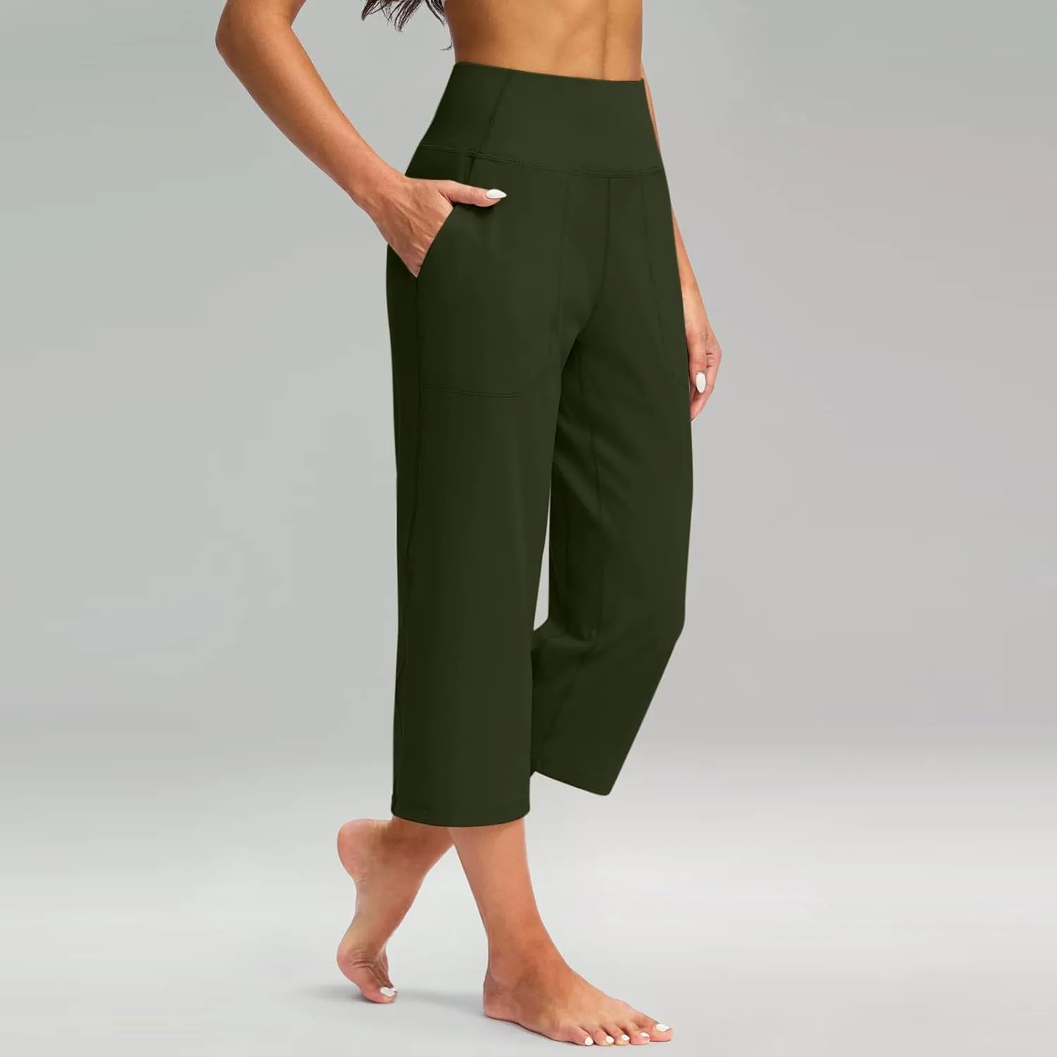 Capri Pants for Women, Tummy Control High Waist Capri Pants with Pockets
