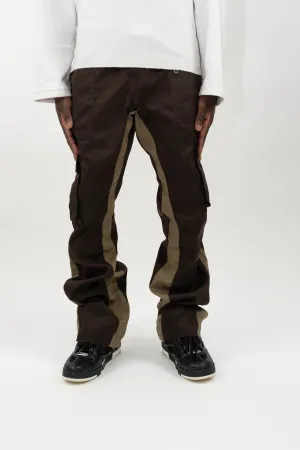 CARGO FLARE TROUSERS - BROWN