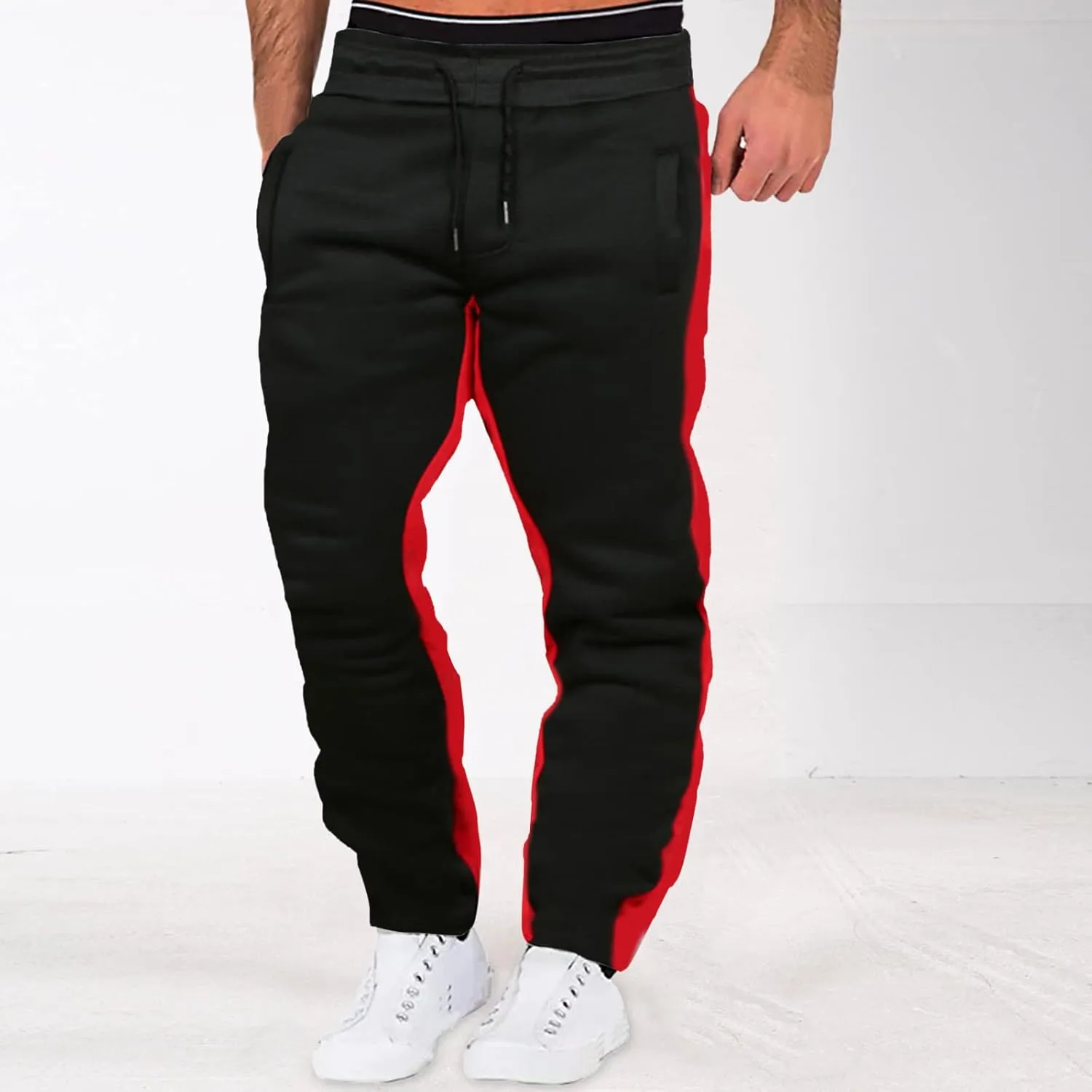 Cargo Sweatpants for Men Big and Tall Trousers Mens Heavyweight Cargo Fleece Sweatpants Stretch Elastic Waist Jogger
