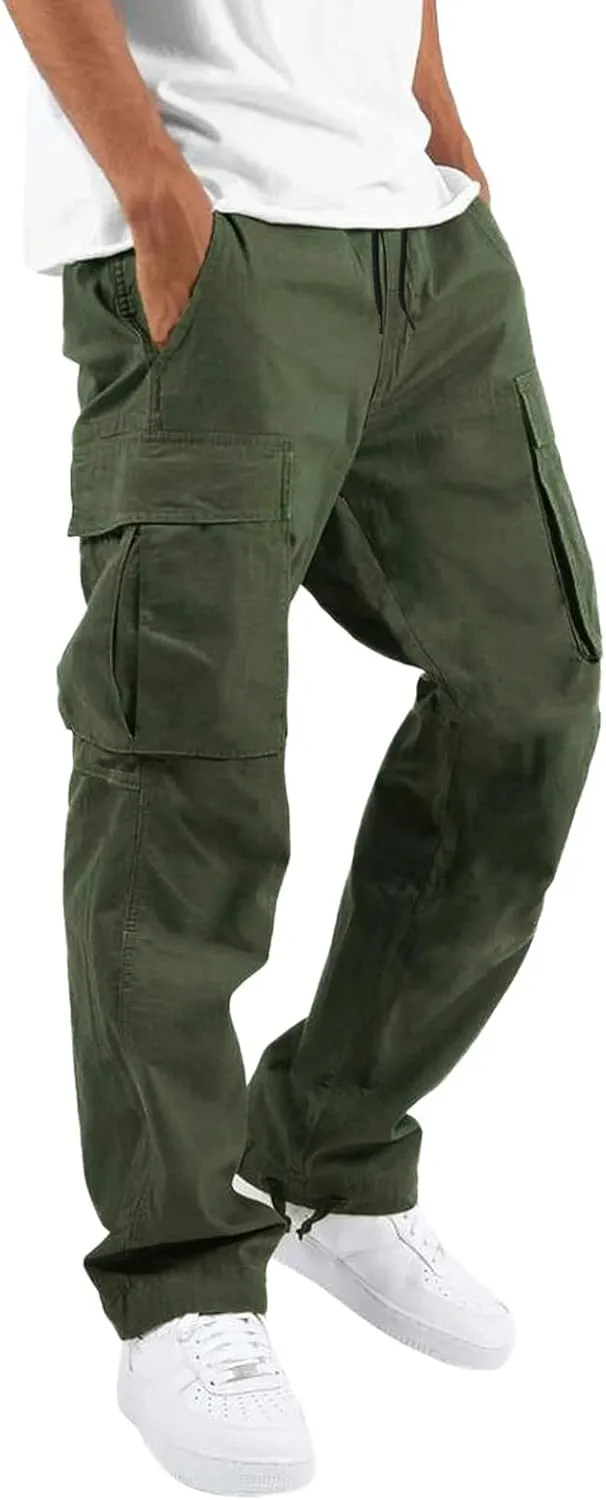 Cargo Sweatpants for Men Big and Tall Waist Plaid Casual Pants Gym Workout Athletic Pants Mens Outdoors Jogger Pants
