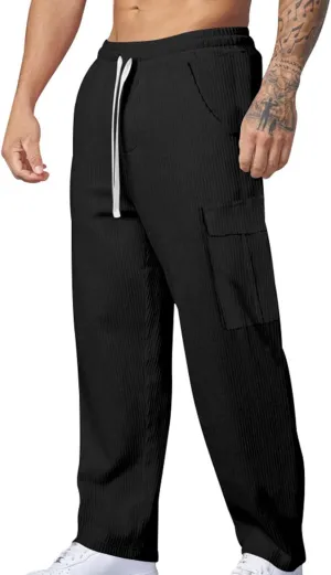 Cargo Work Pants for Men Men's Fall/Winter Loose Vintage Corduroy Wide Leg Casual Cargo Pants Pantalones De Hombre