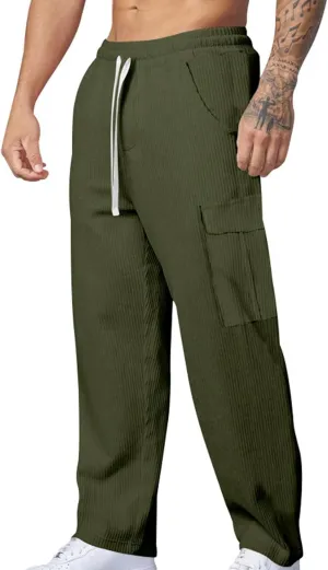 Cargo Work Pants for Men Men's Fall/Winter Loose Vintage Corduroy Wide Leg Casual Cargo Pants Pantalones De Hombre