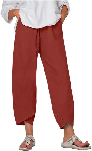 Casual Wide Leg Pants Women Baggy Comfy Cotton Linen Slacks High Waisted Trousers Summer Outdoor Walk Running Sweatpants