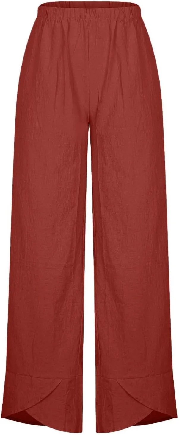 Casual Wide Leg Pants Women Baggy Comfy Cotton Linen Slacks High Waisted Trousers Summer Outdoor Walk Running Sweatpants