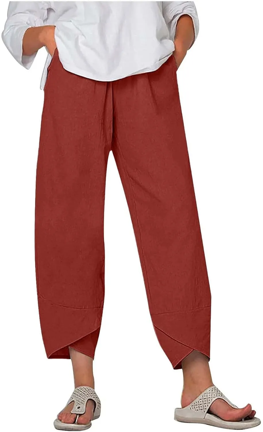 Casual Wide Leg Pants Women Baggy Comfy Cotton Linen Slacks High Waisted Trousers Summer Outdoor Walk Running Sweatpants