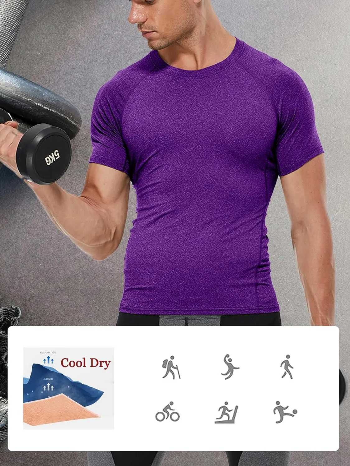 Compression Shirt Men Short Sleeve Cool Dry Workout Gym T-Shirt Breathable Athletic Sports Undershirts Running Tops