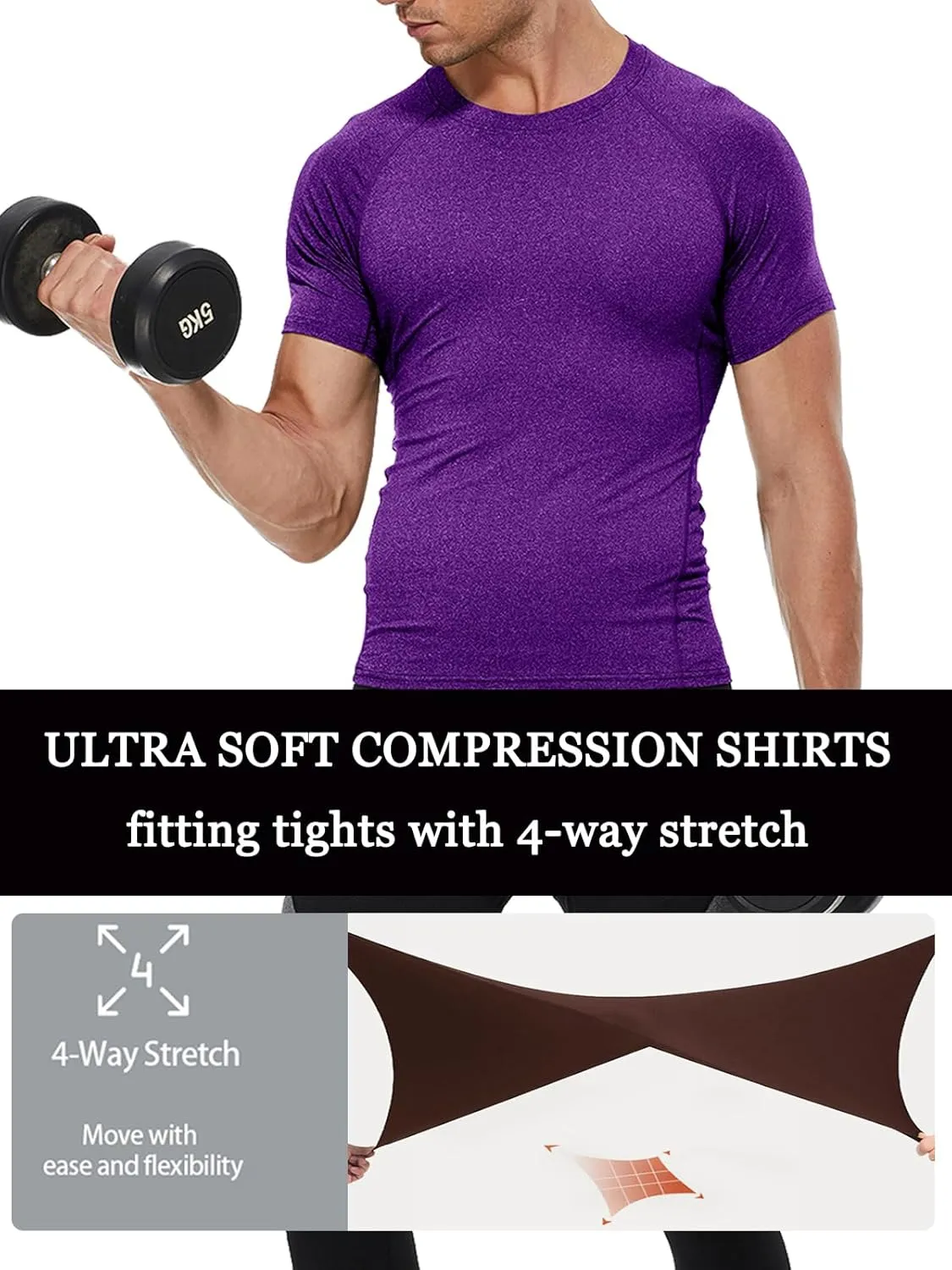 Compression Shirt Men Short Sleeve Cool Dry Workout Gym T-Shirt Breathable Athletic Sports Undershirts Running Tops