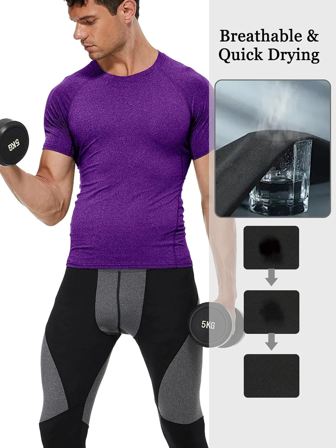 Compression Shirt Men Short Sleeve Cool Dry Workout Gym T-Shirt Breathable Athletic Sports Undershirts Running Tops