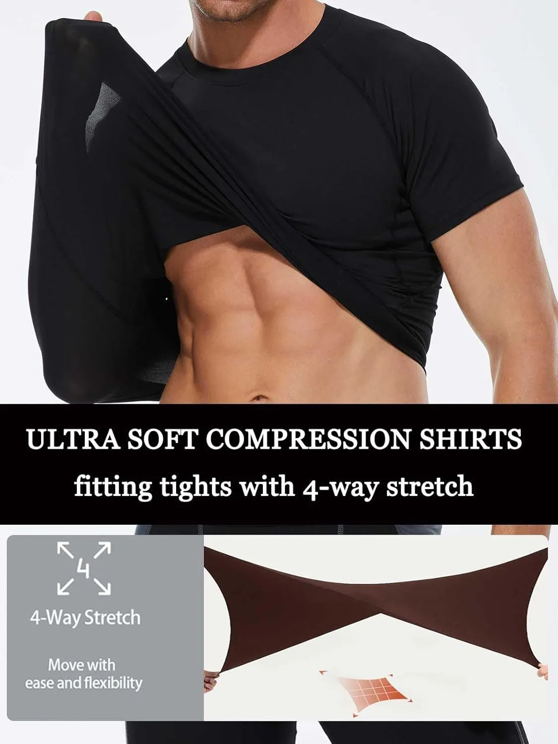 Compression Shirt Men Short Sleeve Cool Dry Workout Gym T-Shirt Breathable Athletic Sports Undershirts Running Tops