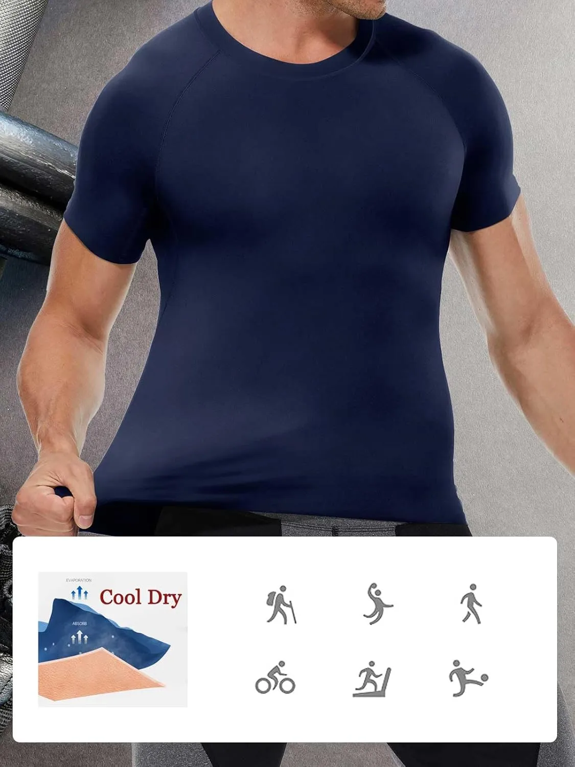 Compression Shirt Men Short Sleeve Cool Dry Workout Gym T-Shirt Breathable Athletic Sports Undershirts Running Tops