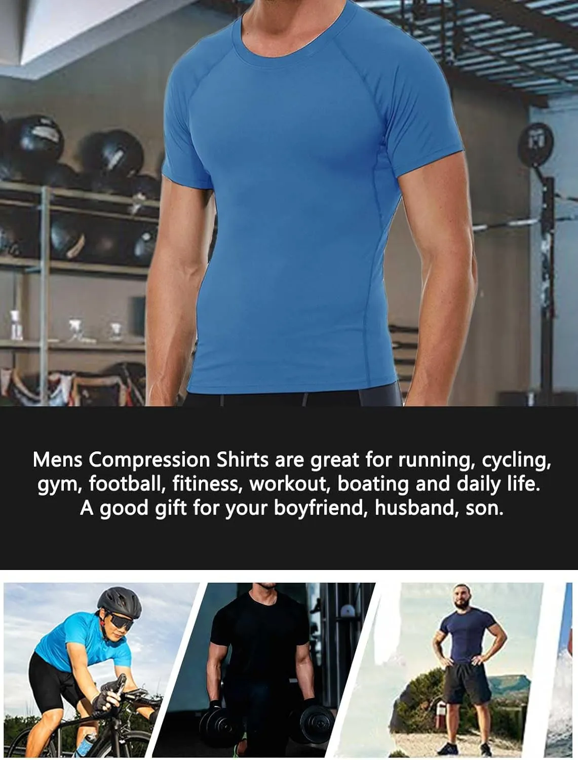 Compression Shirt Men Short Sleeve Cool Dry Workout Gym T-Shirt Breathable Athletic Sports Undershirts Running Tops