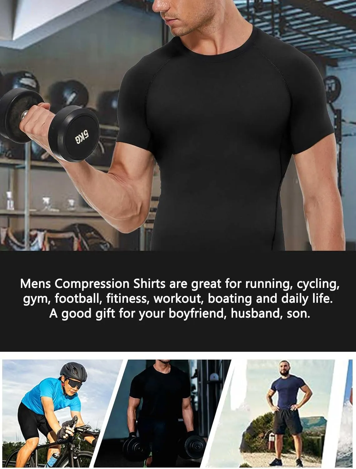 Compression Shirt Men Short Sleeve Cool Dry Workout Gym T-Shirt Breathable Athletic Sports Undershirts Running Tops