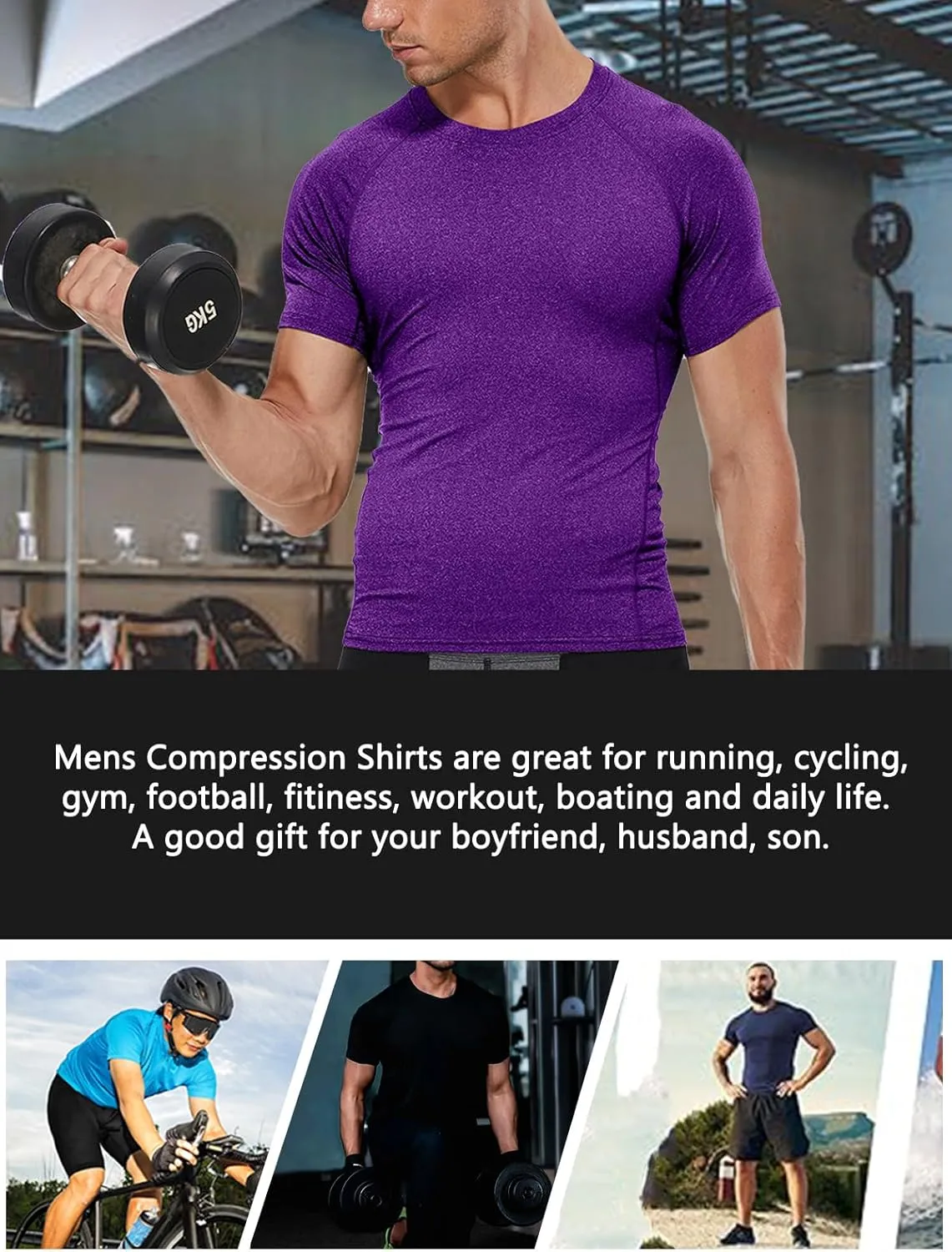 Compression Shirt Men Short Sleeve Cool Dry Workout Gym T-Shirt Breathable Athletic Sports Undershirts Running Tops