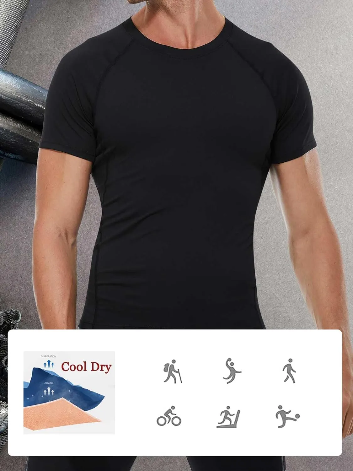 Compression Shirt Men Short Sleeve Cool Dry Workout Gym T-Shirt Breathable Athletic Sports Undershirts Running Tops