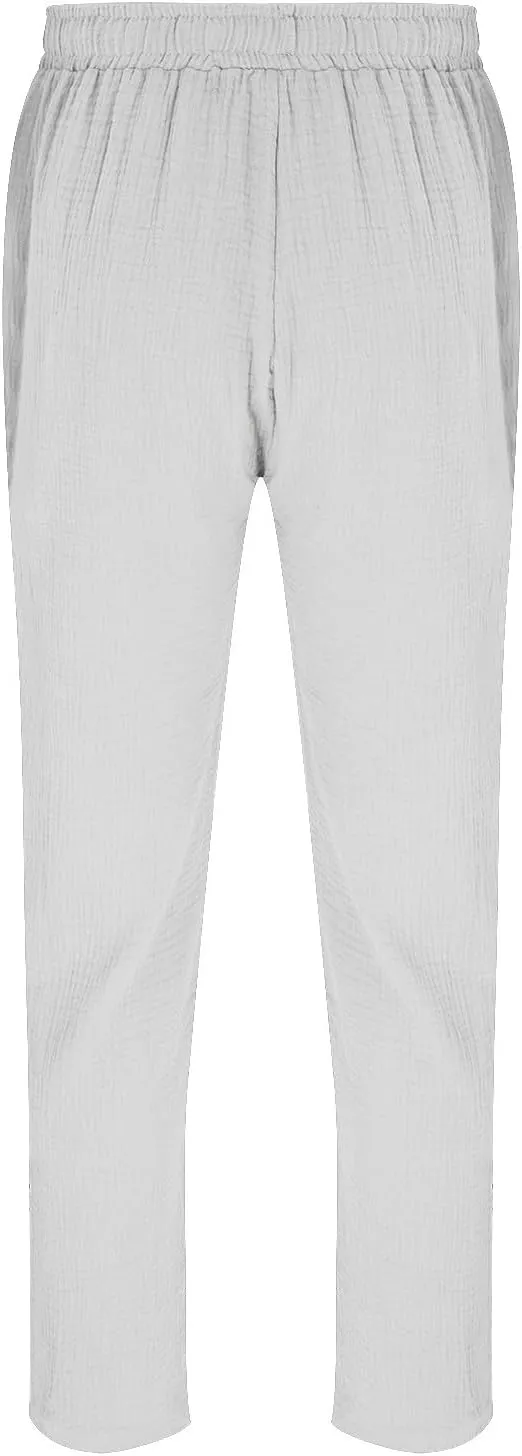 Cotton Linen Dress Pants for Men Summer Elastic Waist Drawstring Beach Athletic Pants for Workout, Jogging, Running