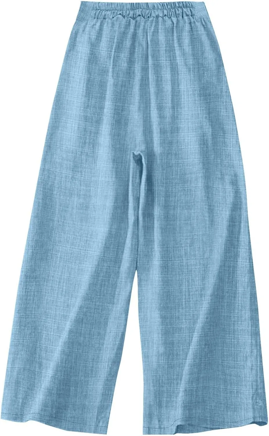 Cotton Linen Pant for Women Summer Casual Wide Leg High Waisted Trouser Drawstring Elastic Waist Pants with Pockets