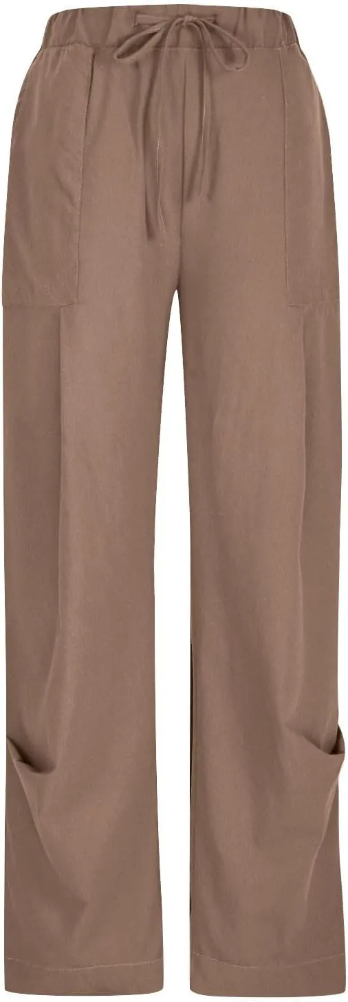 Cotton Linen Pants for Women Summer Wide Leg Pants Drawstring Elastic High Waisted Lounge Pant Casual Beach Trousers