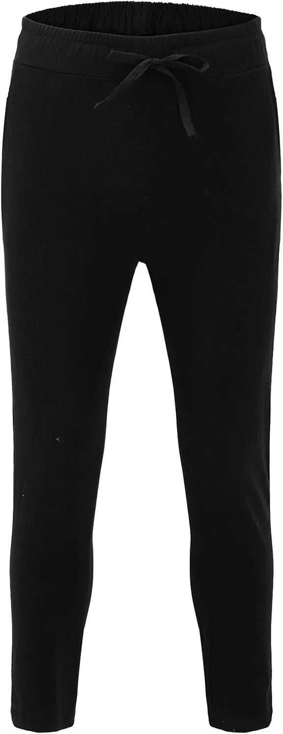 Cotton Linen Pants Men Casual Drawstring Summer Beach Pants Lightweight Breathable Flat Front Trouser with Pockets