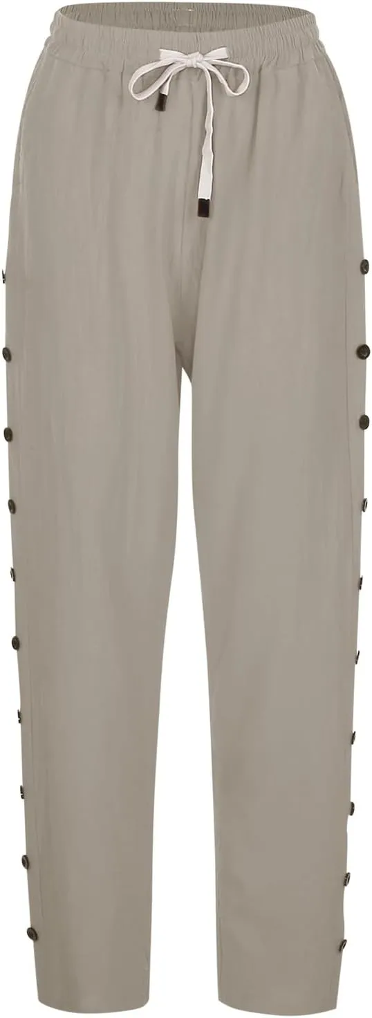 Cotton Linen Pants Women Baggy Casual Summer Beach Solid Color Plus Size High Waist Linen Pants Plus Size Ankle Trousers