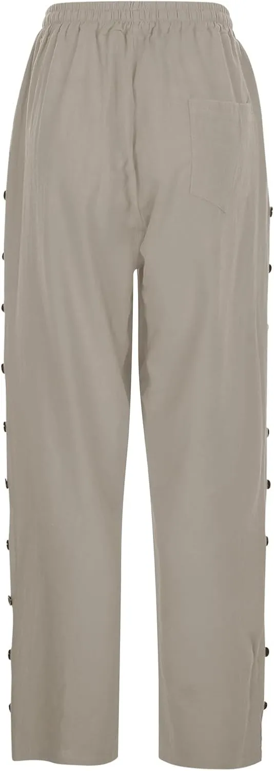 Cotton Linen Pants Women Baggy Casual Summer Beach Solid Color Plus Size High Waist Linen Pants Plus Size Ankle Trousers
