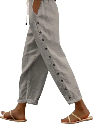 Cotton Linen Pants Women Baggy Casual Summer Beach Solid Color Plus Size High Waist Linen Pants Plus Size Ankle Trousers