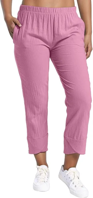 Cotton Linen Pants Women Baggy Harem Summer Casual Elastic Loose Trousers Beach Travel Vacation Pants with Pockets