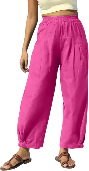 Cotton Linen Pants Women Wide Leg Stretch High Waisted Pleated Loose Casual Summer Trousers with Pockets