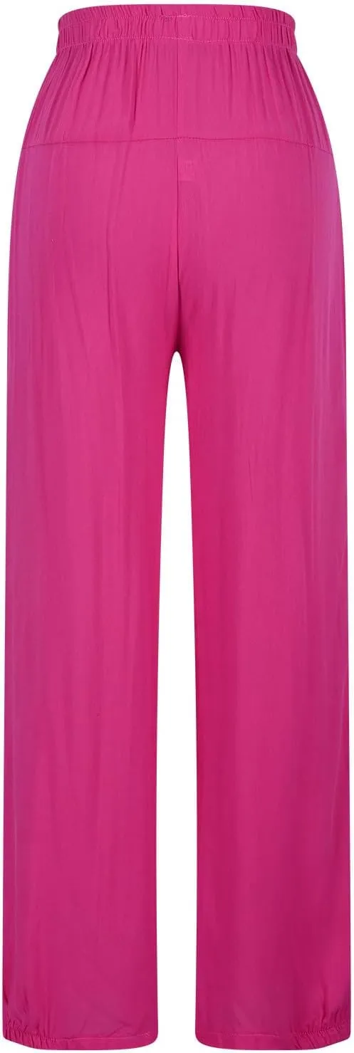 Cotton Linen Pants Women Wide Leg Stretch High Waisted Pleated Loose Casual Summer Trousers with Pockets