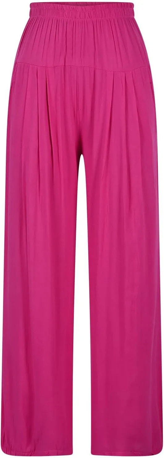 Cotton Linen Pants Women Wide Leg Stretch High Waisted Pleated Loose Casual Summer Trousers with Pockets