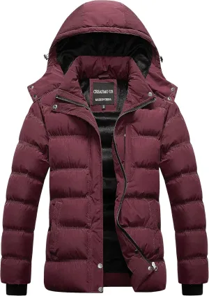 CREATMO US Women's Warm Winter Coat Waterproof Ski Jacket Padded Puffy Overcoat With Detachable Hood