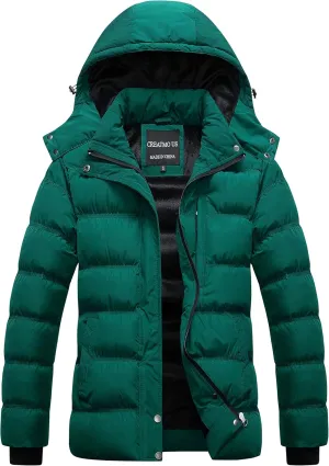 CREATMO US Women's Warm Winter Coat Waterproof Ski Jacket Padded Puffy Overcoat With Detachable Hood