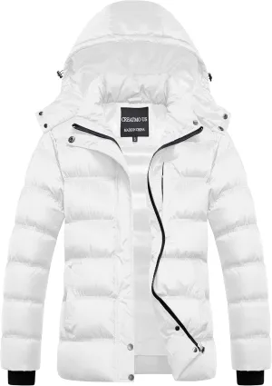CREATMO US Women's Warm Winter Coat Waterproof Ski Jacket Padded Puffy Overcoat With Detachable Hood