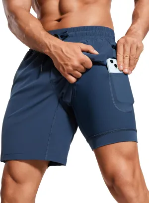 CRZ YOGA Men's 2 in 1 Running Shorts with Liner - 7'' Quick Dry for Workout Sports Athletic with Pockets